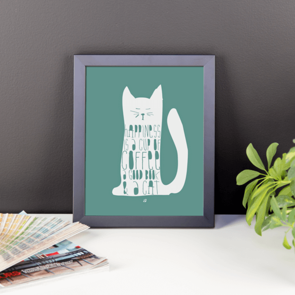 Framed Coffee Poster – Cat Image